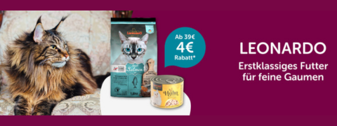 Für Feinschmecker: Erhalte 4€ Rabatt beim Kauf von Leonardo Katzenfutter