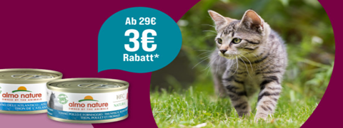 Zooroyal Deal. Sichere dir 3€ Nachlass auf ALMO Nature Katzenfutter!